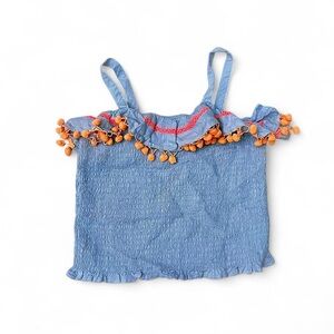 Blue and orange BANA boho sleeveless top for girls
